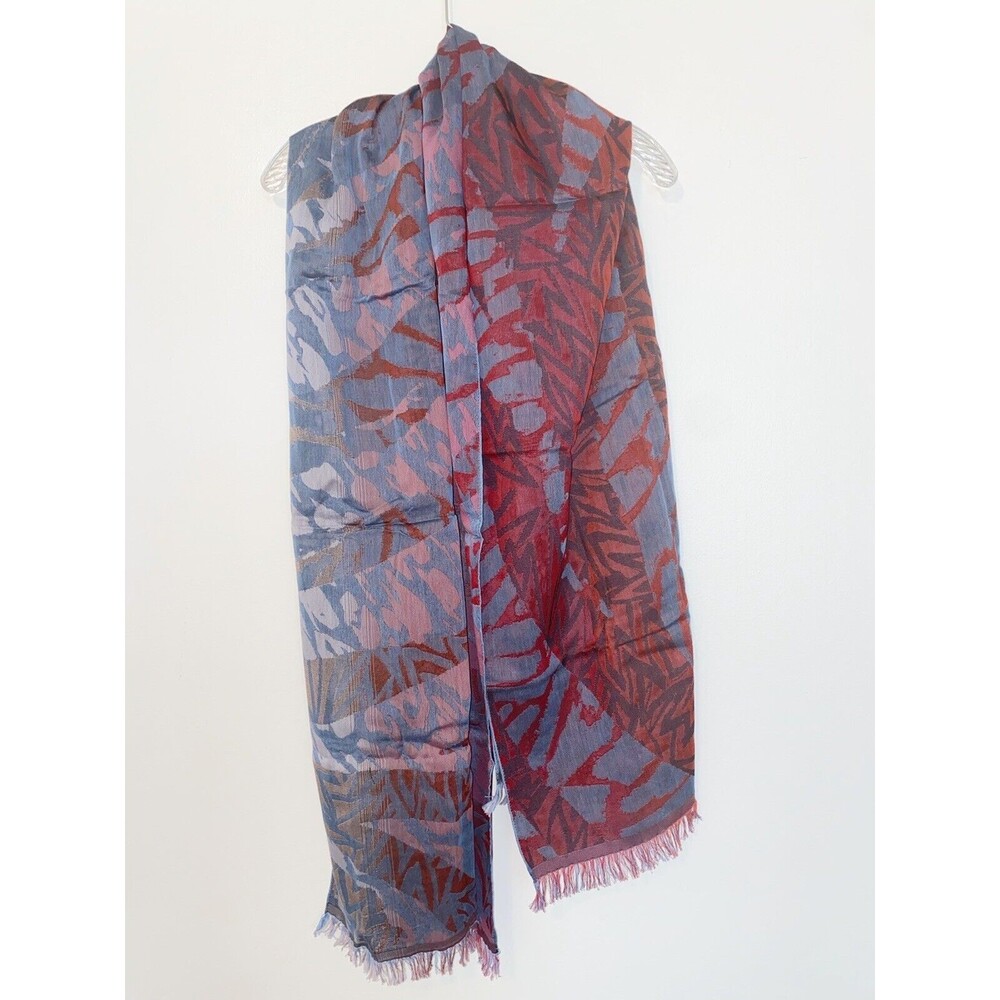 French Silk and Cotton Shawl Scarf Gray Red Taupe-La Fabrique d’echarpe
